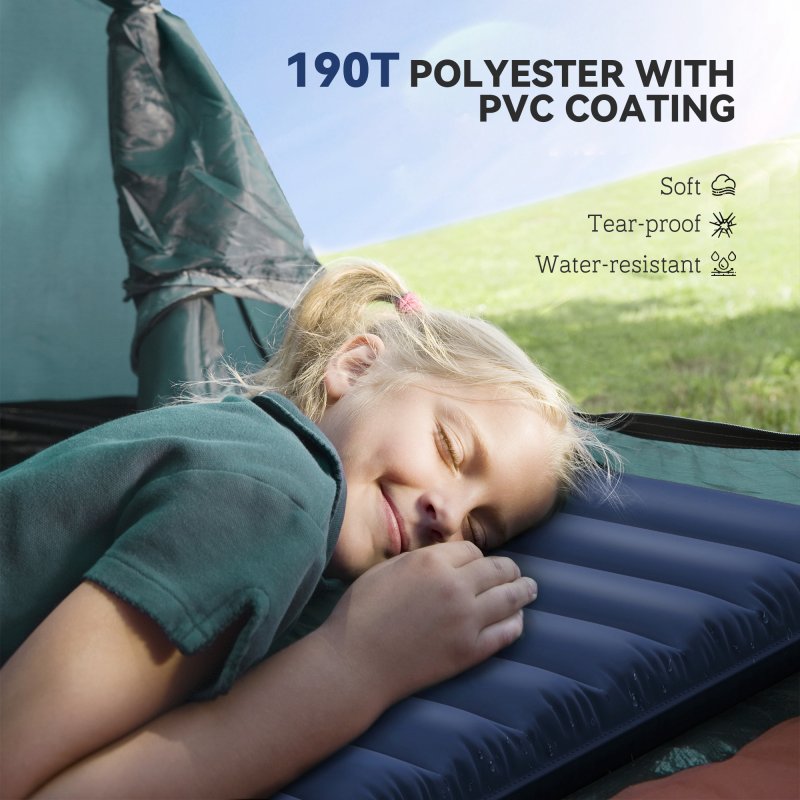 Outsunny 2 Person Camping Inflating Sleeping Mat Inflatable Mattress Ultralight Folding Bed Portable Air Bed for Outdoor Backpacking Hiking Travel - Navy Blue