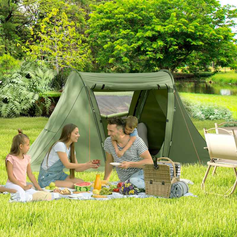 Outsunny 3 Man Camping Tent with Living Area and 2 Bedrooms, 3000mm Waterproof Family Tent with Sewn-in Groundsheet, Portable Dome Tent with Bag for Hiking, Festival, Backpacking, Green
