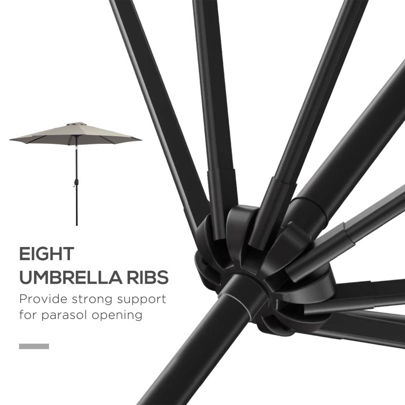 Outsunny 3(m) Garden Parasol Umbrellas, Outdoor Sun Shade with 8 Ribs, Tilt and Crank Handle for Balcony, Bench, Garden, Light Grey