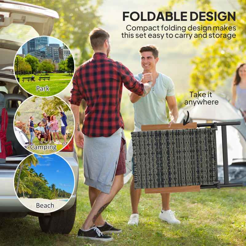 Outsunny Outdoor Folding Dining Chair, PE Rattan Chair with Armrests, High Backrest, for Garden, Camping, Balcony, Porch, Mixed-grey