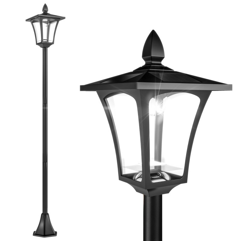 Outsunny Outdoor Garden Solar Post Lamp Sensor Dimmable LED Lantern Bollard Pathway 1.6M Tall - Black