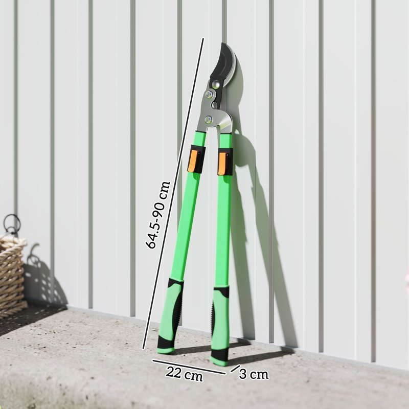 Outsunny Telescopic Loppers 64.5-90 cm, Extendable Garden Loppers Heavy Duty with Steel Blade and Adjustable Handles, Tree Trimmer for Branches, Bushes, Shrubs, Green