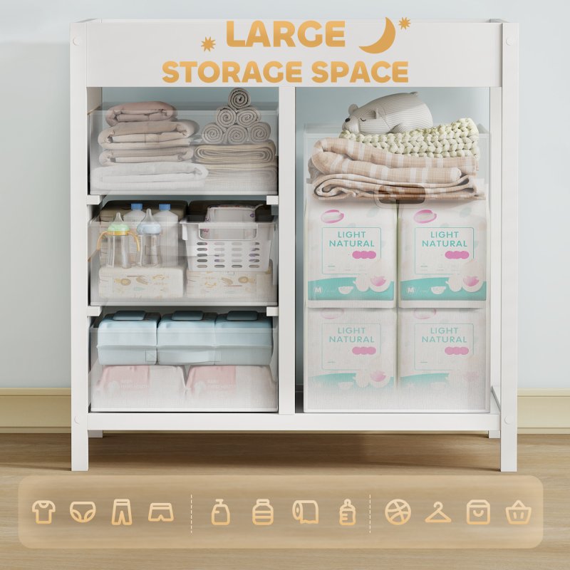 AIYAPLAY Baby Changing Table with 4 Drawers, Nursery Diaper Baby Changing Unit for 0-12 Months (max. 11kg), with Mat, Infant Care Station for Bedroom Nursery, White