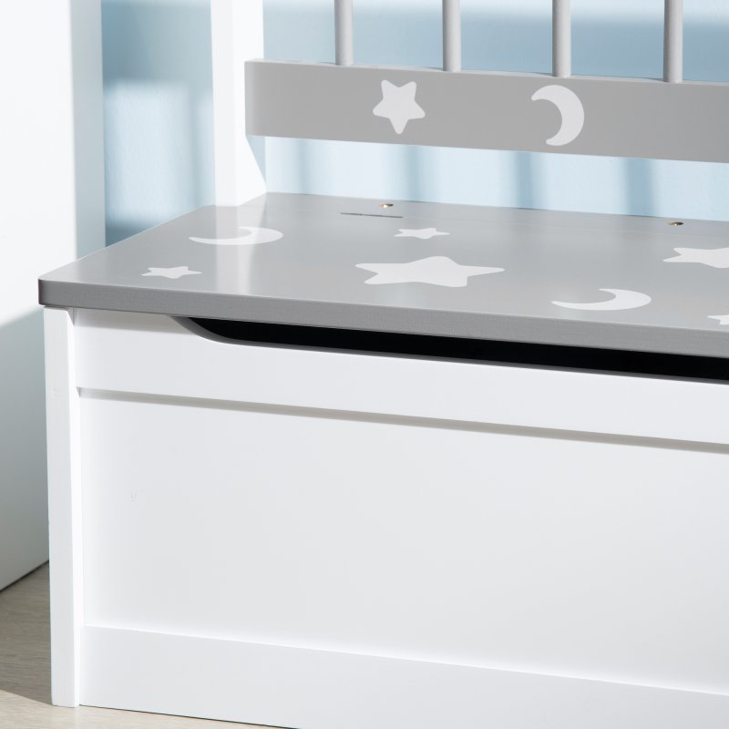 ZONEKIZ 2 In 1 Wooden Toy Box, Kids Storage Bench, Toy Chest with Safety Rod - Grey