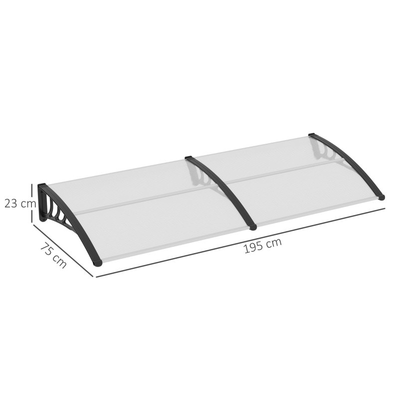 Outsunny Front Door Canopy Outdoor Awning Aluminium Rigid Plastic Polycarbonate Rain Shelter UV Water Rain Resistant 75 x 195 cm White