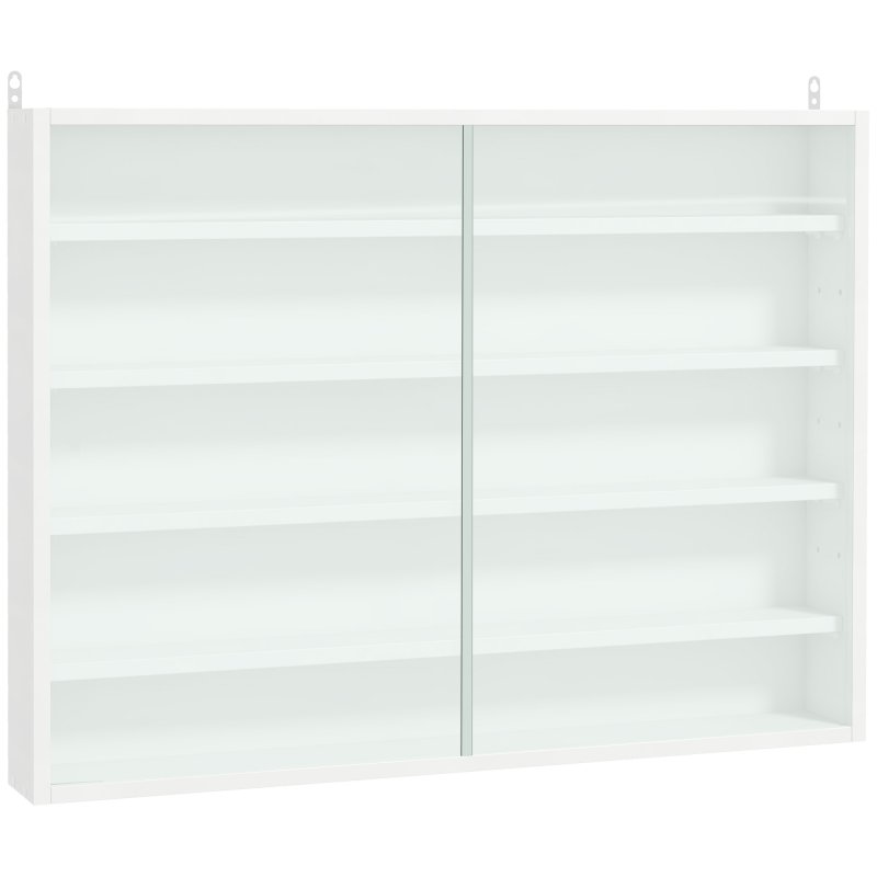 HOMCOM 5-Tier Wall Mounted Display Cabinet, Display Case with 4 Adjustable Shelves, Glass Doors for Home Office Ornaments 60x80cm