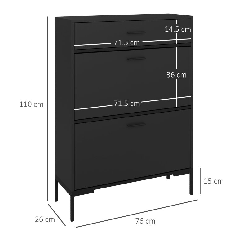 HOMCOM 3 Drawer Shoe Cabinet with 2 Flip Doors, Sliding out Drawer and Adjustable Shelf for 12 Pairs of Shoes, Narrow Shoe Storage Cabinet for Hallway, Entryway