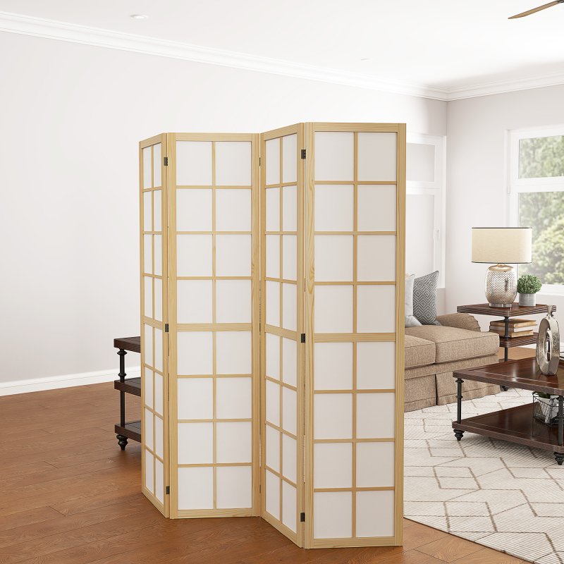 HOMCOM 4 Panel Folding Room Divider, Freestanding Privacy Screen, Indoor Room Partition for Living Room, Bedroom and Office, 160 x 170cm