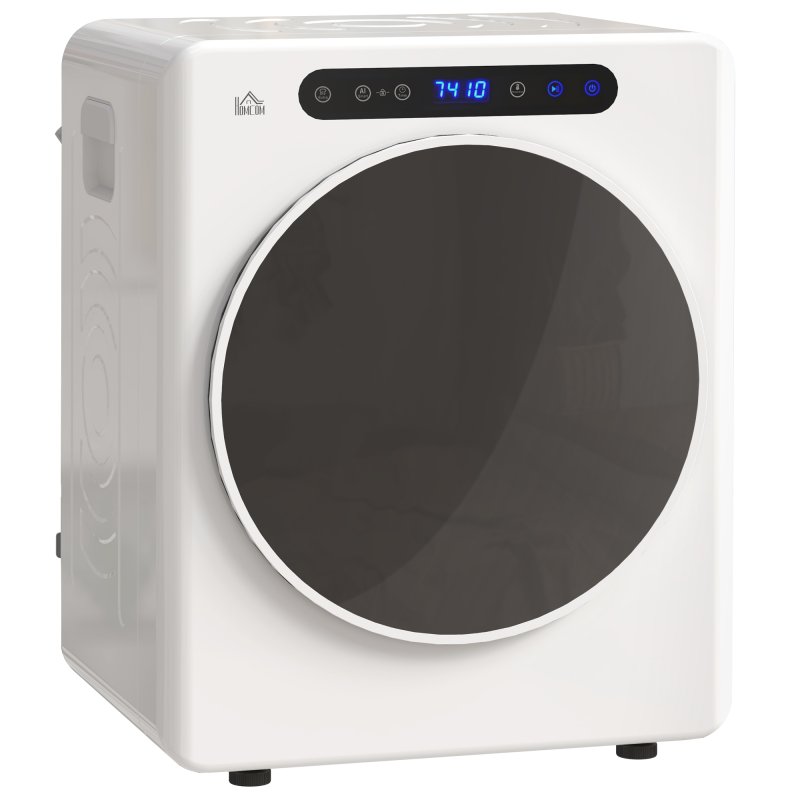 HOMCOM 4kg Vented Tumble Dryer, 1000W Compact Freestanding Front Tumble Dryer with Stainless Steel Tub, Timer, 6 Heat Settings, Small Portable Clothes Drying Machine, White