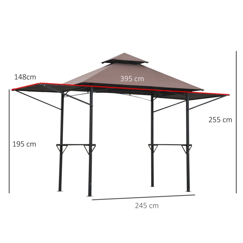 Outsunny 2.4 x 1.5 m (8' x 5') Grill Gazebo Canopy with Extendable Side Awnings, Outdoor BBQ Gazebo Shelter with 2 Side Shelves for Garden, Patio