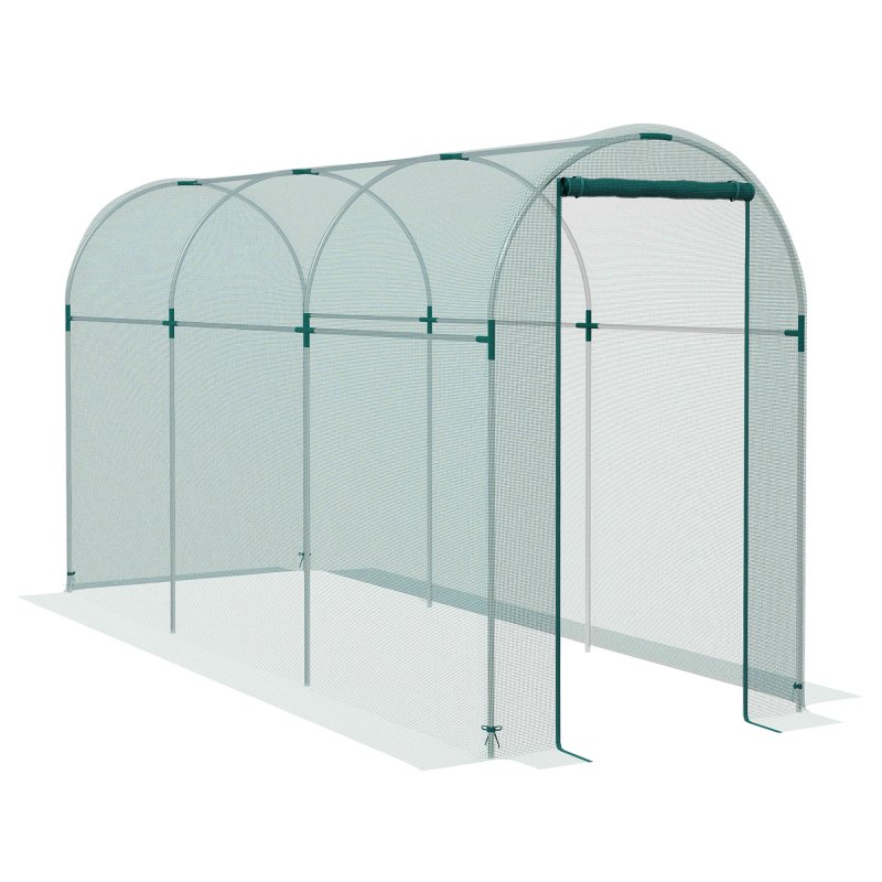 Outsunny Fruit Cage Bird Netting, Heavy Duty Fruit and Vegetable Protection Tent with Zipped Door, Anti Bird, Insects, Small Animals, 1.2 x 3.6 x 1.9m, Green