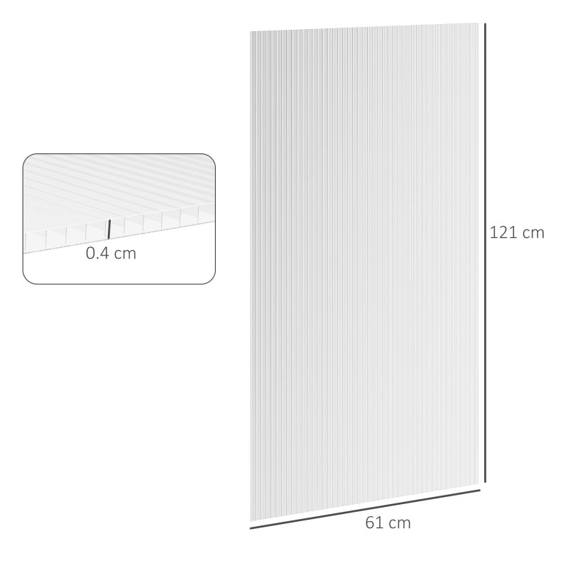Outsunny 14 Pieces Polycarbonate Sheets, 121 x 61 x 0.4cm Twin-Wall Plastic Roofing Sheets, 10m? Replacement Greenhouse Panels, Waterproof and UV Protection, Clear