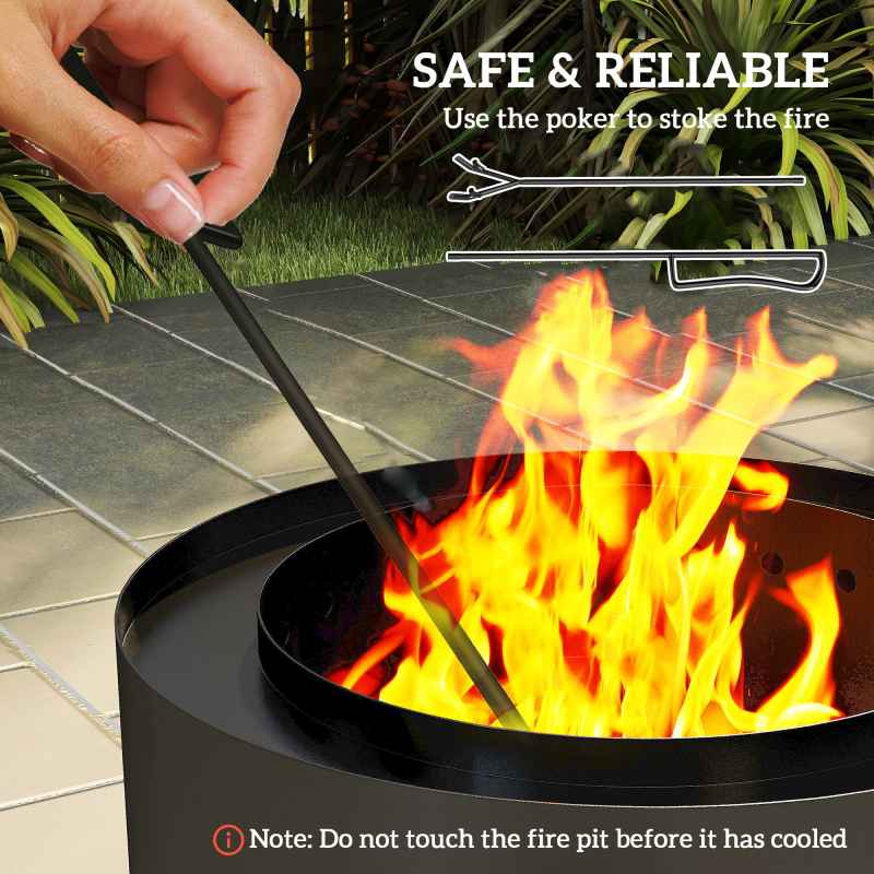 Outsunny Outdoor Round Fire Pit with Ash Tray, Wood Burning Firepit with Fire Poker for Patio Bonfire BBQ Camping, Black