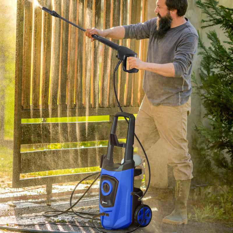 DURHAND 1800W High Pressure Washer, 150 Bar Pressure, 510 L/h Flow, High-Performance Portable Power Washer Jet Wash Cleaner with 6M Hose, Snow Foam Bottle for Garden, Car, Furniture, Blue