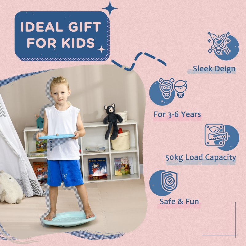 ZONEKIZ 2 in 1 Balance Board Kids Wobble Board with Ball, for Ages 3-6 Years - Blue