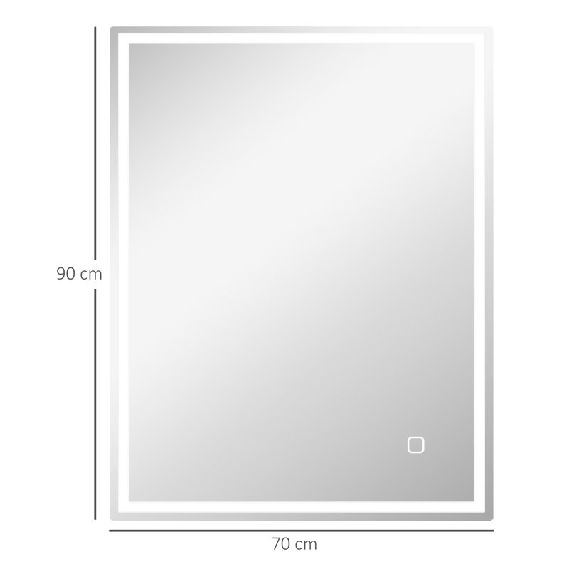HOMCOM Bathroom Mirror with LED Lights, Illuminated Makeup Mirror with 3 Colours, Defogging Film and Memory Function, Hardwired, Horizontal or Vertical, 90 x 70cm
