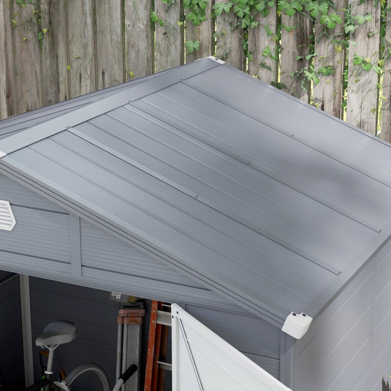 Outsunny 8 x 6ft Plastic Garden Storage Shed with Foundation Kit, Polypropylene Outdoor Storage Tool House with Ventilation Slots and Lockable Door, Grey