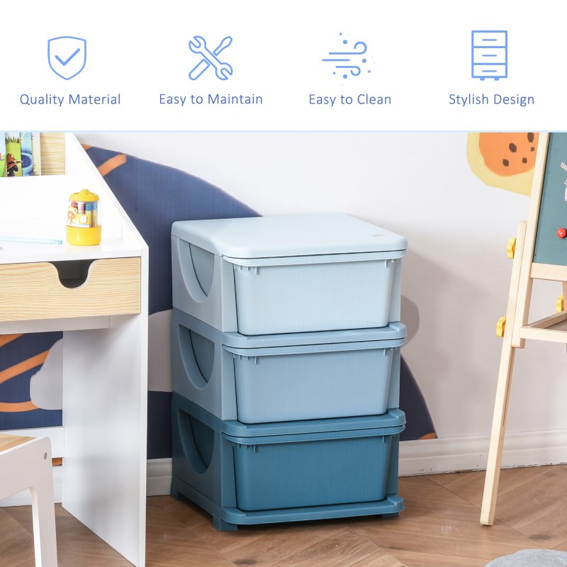 HOMCOM Kids Storage Units with 3 Drawers 3 Tier Chest Vertical Dresser Tower Toy Organiser for Nursery Playroom Kindergarten 