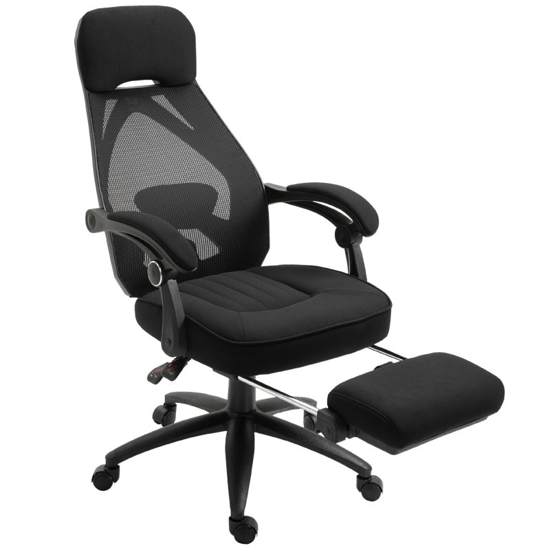 Vinsetto Office Chair with Footrest,High Back Swivel Desk Chair with Adjustable Height and Headrest for Home Office, Black