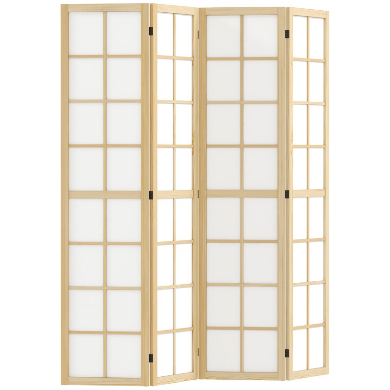 HOMCOM 4 Panel Folding Room Divider, Freestanding Privacy Screen, Indoor Room Partition for Living Room, Bedroom and Office, 160 x 170cm