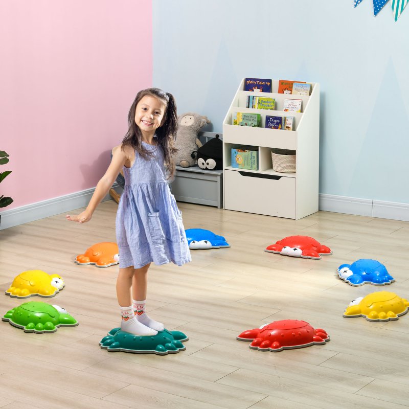 ZONEKIZ Stepping Stones Kids, 9PCs Crab-Designed Balance River Stones with TPE Anti-Slip Edge, Indoor Outdoor Sensory Toy, Obstacle Courses, Stackable