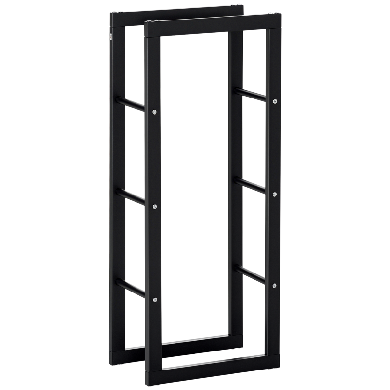 HOMCOM Metal Firewood Log Holder Tall Firewood Rack Indoor Outdoor Fireplace Wood Storage Shelf with Side Rails, Rust-Resistant, Black, 40W x 25D x 100H cm