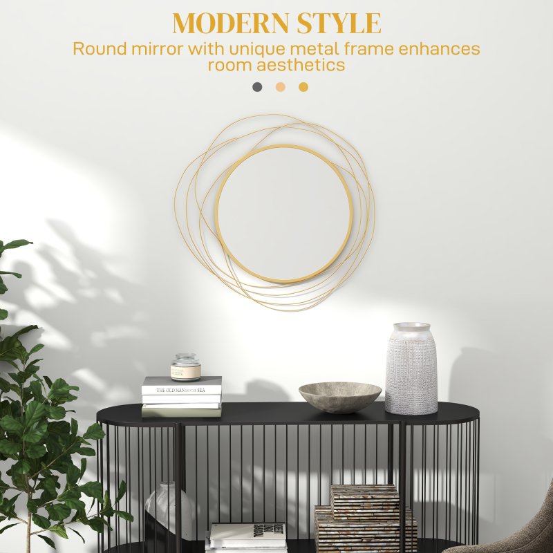 HOMCOM Metal Wall Art 65cm Modern Decorative Mirror Decor Hanging Home Wall Sculptures for Living Room Bedroom Dining Room, Gold