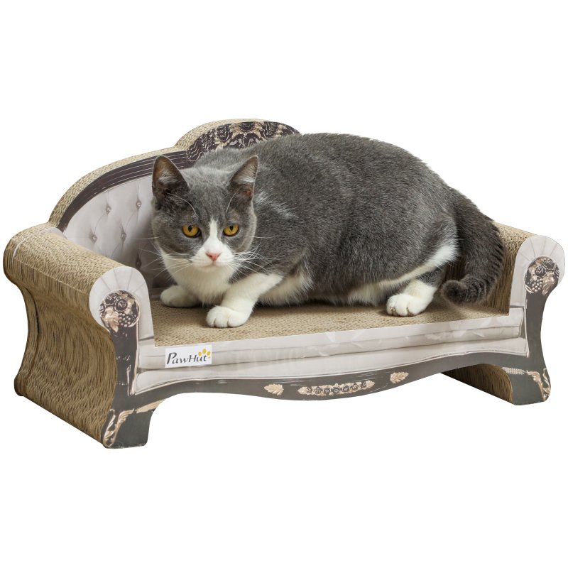 PawHut 2-in-1 Cat Scratcher, Cat Scratching Board with Organic Catnip, Cardboard Lounge for Indoor Cats, 29.5 x 56 x 26cm, Brown