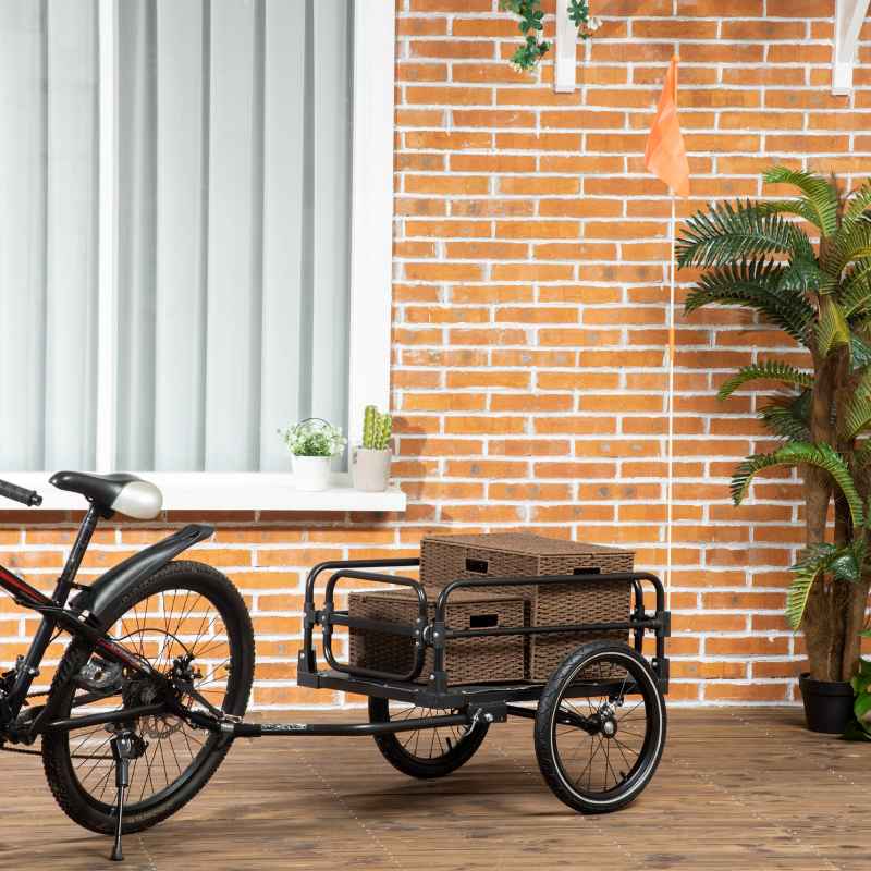 HOMCOM Steel Bike Trailer with Triple Safety Features, Wagon Bicycle Trailer with Suspension, 2 Wheels Outdoor Storage Carrier, 40kg Max Load, Black