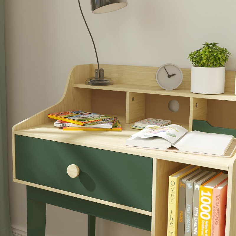 AIYAPLAY Kids Desk and Chair Set, Children Study, Table and Chair Set with Storage Shelves, Drawer, Kids Table and Chair Set for 3-10 Years, Green