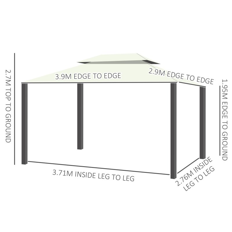 Outsunny 4 x 3 m Aluminum Garden Gazebo, Double Roof Outdoor Gazebo Canopy Shelter with Netting & Curtains for Garden, Lawn, Backyard and Deck, Cream