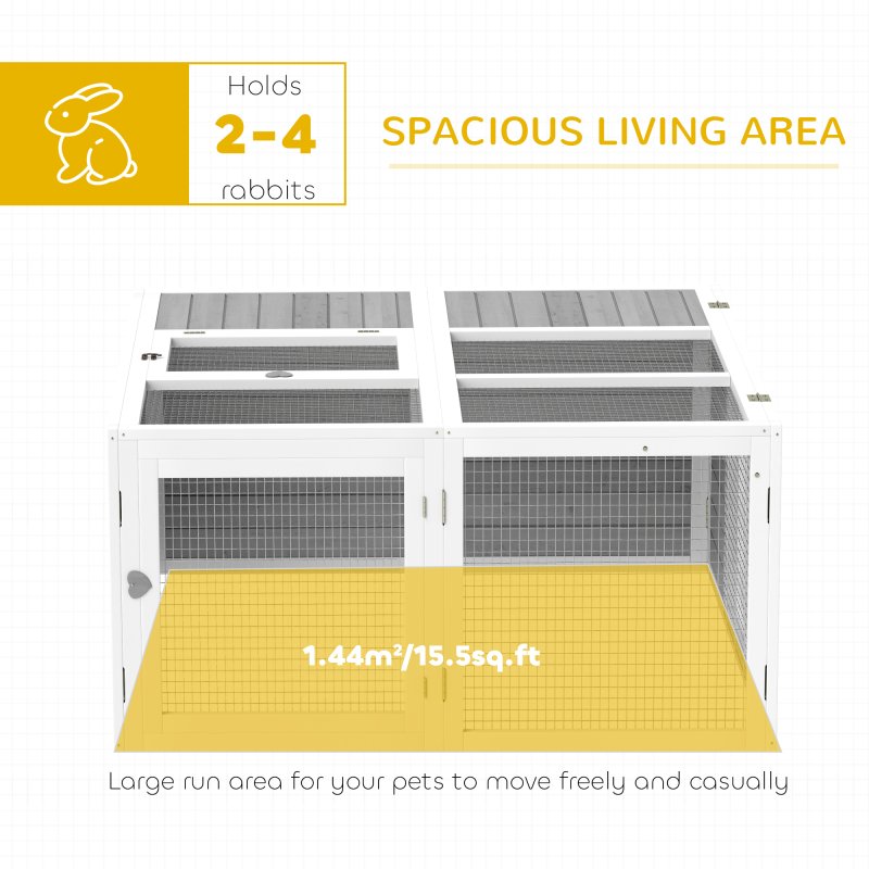 PawHut 48 Inch Rabbit Hutch Rabbit Run Small Animal Guinea Pig House Bunny Cage Hideaway Outdoor with Openable Roof Grey