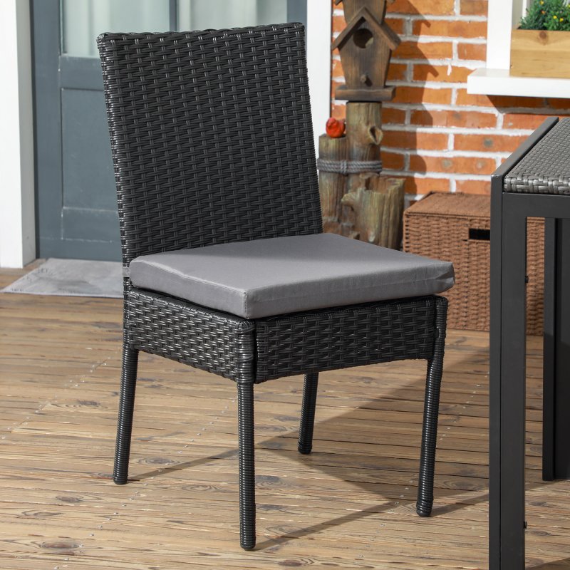 Outsunny 2 Pieces PE Rattan Garden Chairs with Cushion, Patio Wicker Dining Chairs with Backrest for Patio, Deck, Garden, Black