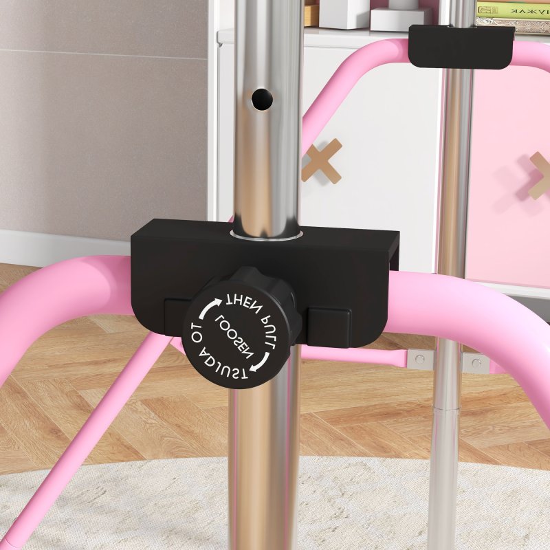 HOMCOM Kids Gymnastics Bar, Horizontal Bar for Kids, Adjustable Height Folding Gymnastics Equipment with Gymnastic Rings, Non-slip Rubber Floor Rings, for Home, Flat, Pink