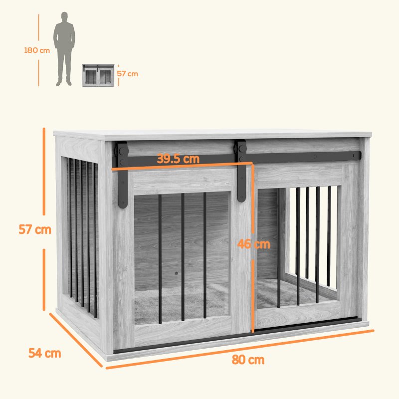 PawHut Dog Crate Furniture, Dog House Furniture Style for Medium Breeds, Pet Kennel with Removable Cushion for Indoor Use, 80 x 54 x 57cm, Grey