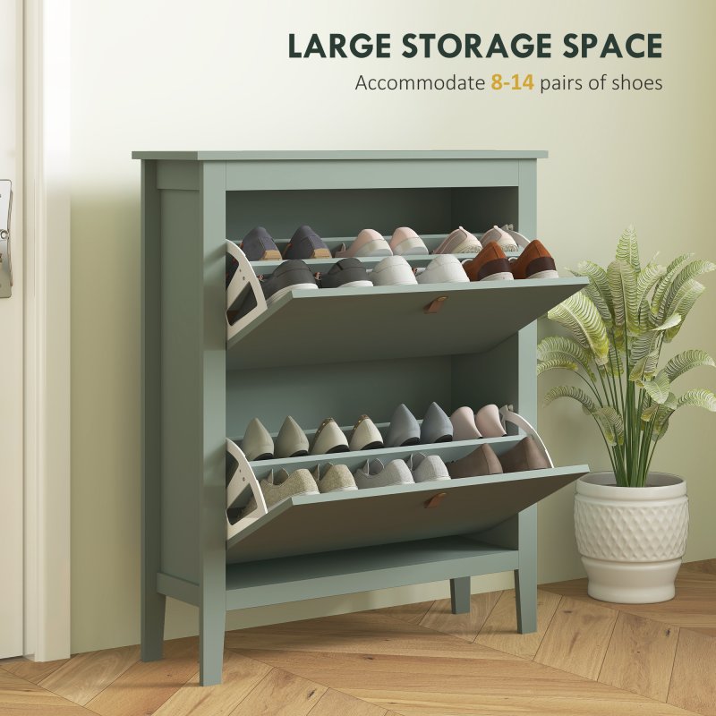 HOMCOM 2 Drawer Shoe Cabinet with Flip Doors, Narrow Shoe Storage Cabinet with Removable and Adjustable Shelves, 14 Pairs Footwear Cupboard for Hallway, Entryway, 80 x 24 x 95.5 cm