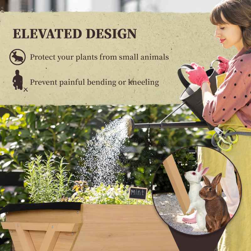 Outsunny Wooden Raised Garden Bed with Bed Liner, Elevated Planter Box with Legs, for Vegetables Flowers Herbs, Outdoor and Indoor Use