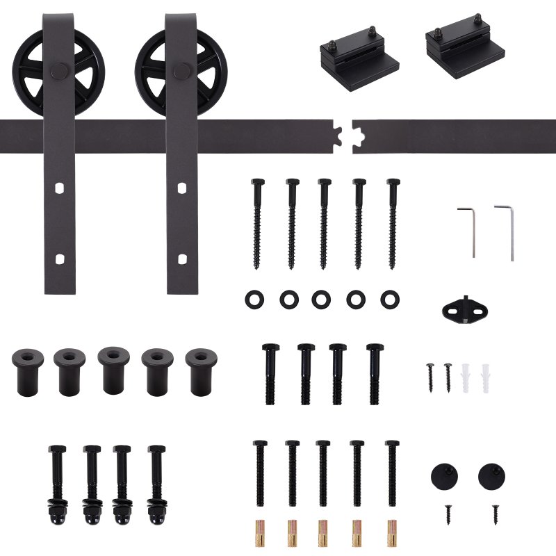 HOMCOM 183CM/6FT Modern Sliding Door Kit, Barn Door Closet Hardware Track Kit Track System Unit for Single Wooden Door 6FT/1830mm
