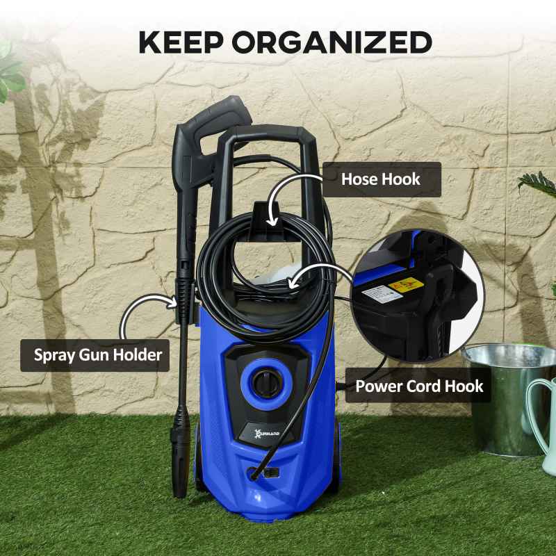DURHAND 1800W High Pressure Washer, 150 Bar Pressure, 510 L/h Flow, High-Performance Portable Power Washer Jet Wash Cleaner with 6M Hose, Snow Foam Bottle for Garden, Car, Furniture, Blue