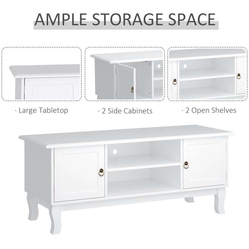 HOMCOM TV Unit up to 55", 2 Doors TV Cabinet with Open Storage Shelves and Cable Management for Living Room, Bedroom, Entertainment Room, 120L x 45W x 50.5H, White