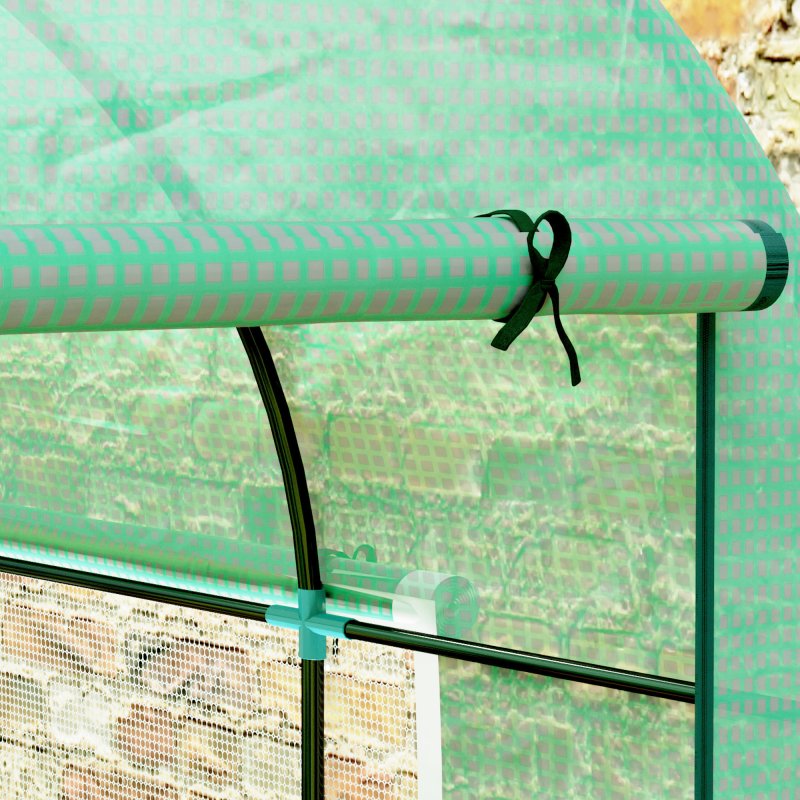 Outsunny 3 x 2 x 2m Polytunnel Greenhouse with Doors and Mesh Windows, Walk-in Grow House Tent with UV-resistant PE Cover and Steel Frame, Green