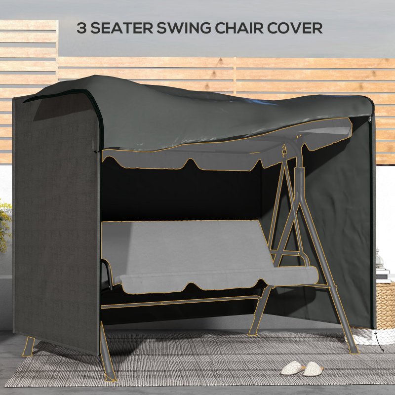 Outsunny 3 Seater 600D Oxford Patio Swing Chair Cover Outdoor Garden Furniture Rain Protection Protector Waterproof Anti-UV, 205 x 124 x 164cm, Dark Grey