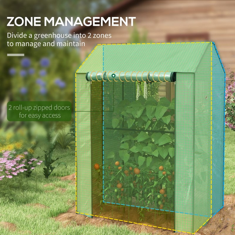Outsunny Mini Greenhouse, Tomato Greenhouse Green House for Garden with 2 Roll-up Doors, Vent Holes and Reinforced PE Cover, 100 x 80 x 150cm, Green