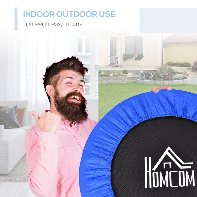 HOMCOM 91 Mini Fitness Trampoline Home Gym Yoga Exercise Rebounder Indoor Outdoor Jumper with Safety Pad, Support Up to 100 KG, Blue and Black