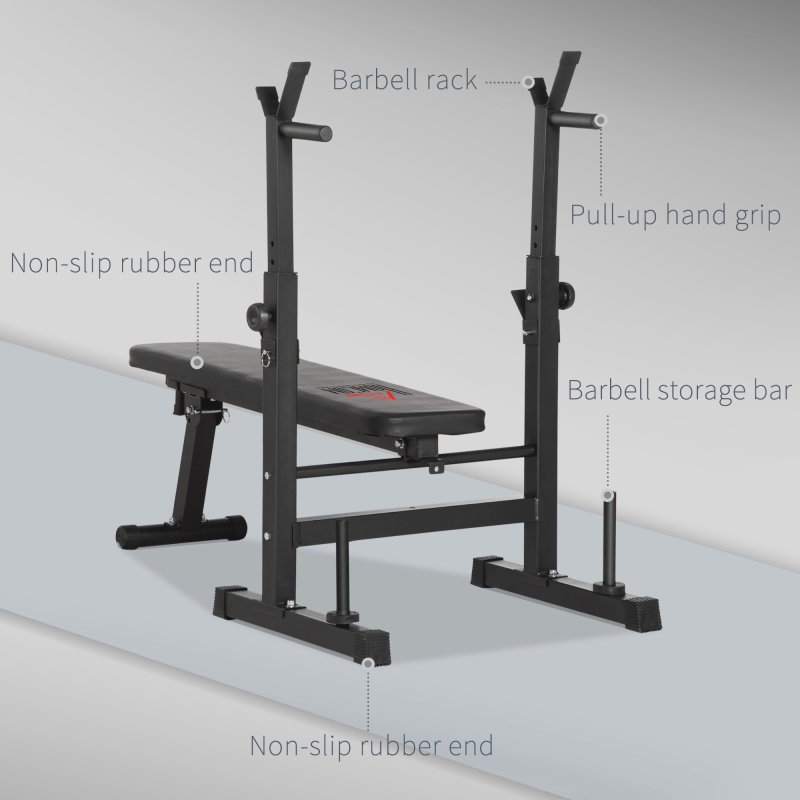 HOMCOM Adjustable Weight Bench, Foldable Bench Press with Barbell Rack, Dip Station, for Home Gym, Strength Training, Multi-Use Workout Bench, Black