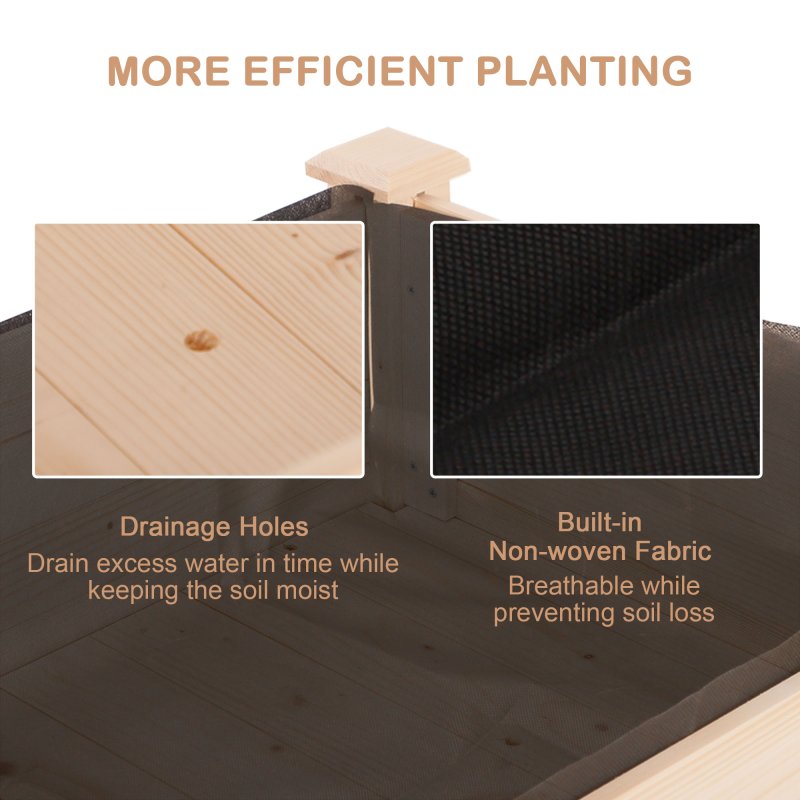 Outsunny Raised Bed for Garden, Wooden Elevated Planter Box with Bed Liner, for Flower Vegetable Herb, 122.5L x 56.5W x 76Hcm