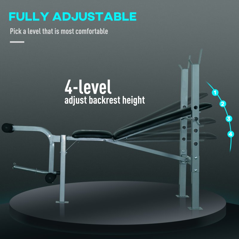 HOMCOM Heavy Duty Adjustable Multi Gym Chest Leg Arm Weight Bench w/4 Incline Postions - Black/Silver