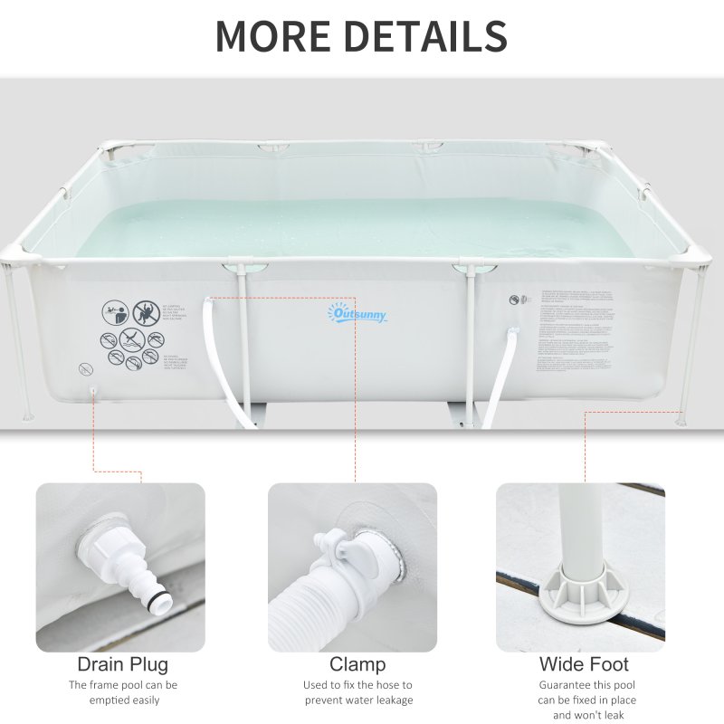 Outsunny Steel Frame Pool with Filter Pump, Filter Cartridge, Reinforced Sidewalls Rust Resistant Above Ground Swimming Pool 292 x 190 x 75cm, Grey