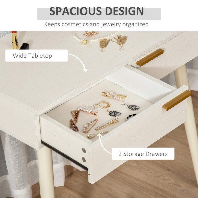 HOMCOM Modern Dressing Table with Round Mirror, Makeup Vanity Table with 2 Drawers for Bedroom, Living Room, 80 x 40 x 123 cm, White
