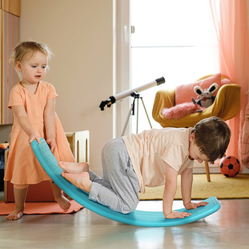 ZONEKIZ Balance Board Kids Wobble Board, Stepping Stone, Montessori Toy for Children, Nursery Toy, for Ages 3-6 Years, 82 x 27.5 x 19.5cm - Blue